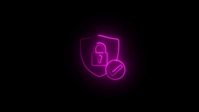 A vibrant neon pink illustration depicts a shield with a padlock and a checkmark symbolizing security and data protection high quality professional