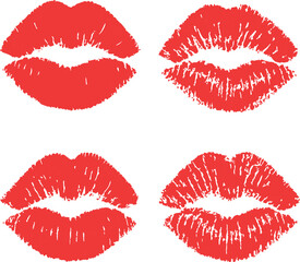 Set of red lipstick kiss marks transparent