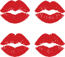 Set of red lipstick kiss marks transparent