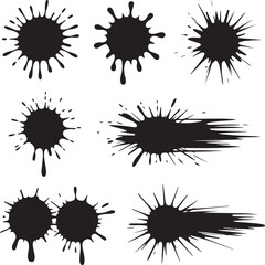 Spray Paint Vector Elements isolated on White Background, Lines and Drips Black ink splatters, Ink blots set, Street style.