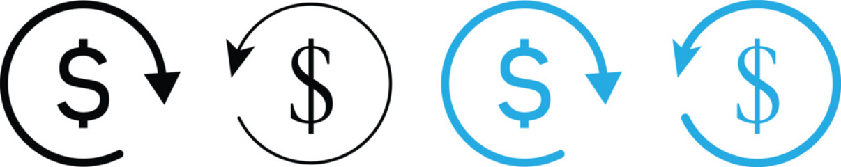 Obraz premium refund money icon. Money Back Guarantee Symbols. Dollar sign with circular arrow icons. Payment recovery symbols. Online shopping signs 