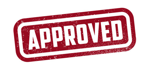 Grunge red approved square rubber seal stamp on white background