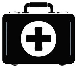 Obraz premium Simple black first aid kit with medical cross symbol. Minimalist vector icon for emergency healthcare and safety.