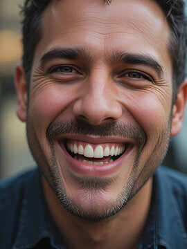 Man chuckles, close up