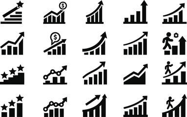 Fototapeta premium Collection of black and white business growth icons