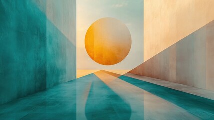 Geometric abstraction showing a translucent circle and lines blending soft colors on a white background in a minimalist style