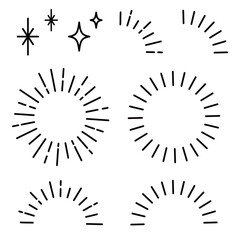 ポップな手書き風の光・輝き・サンバースト素材