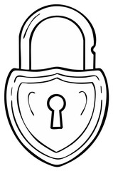 Heart shaped padlock outline drawing clip art for design and illustration projects