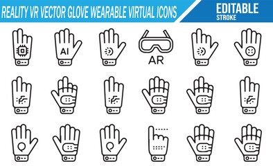 Futuristic smart glove and virtual interface icons.