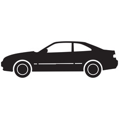 Fototapeta premium Side view of a black car silhouette with white accents on transparent background
