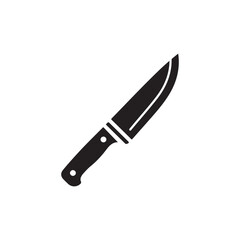 Obraz premium Simple black knife with handle and blade on white background for cutting food preparation