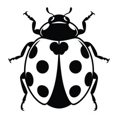 Ladybug top view with spotted wings Vector, Silhouette, Illustration