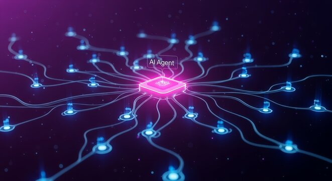 Futuristic AI Agent, Digital Brain, and Technology Network Concepts