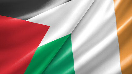 Obraz premium Palestine and Ireland two national flags filling the entire frame, close-up view, edge-to-edge composition