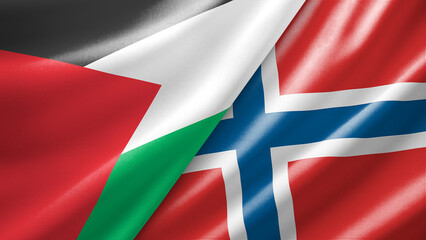 Fototapeta premium Palestine and Norway two national flags filling the entire frame, close-up view, edge-to-edge composition