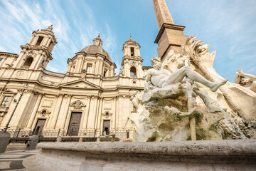 Fototapeta premium Fountain of the Four Rivers and Sant Agnese in Agone church in Rome Italy