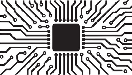 Intricate circuit board design with a central processing unit component illustrated