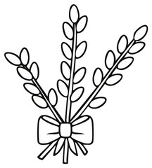 Stylized twigs tied with a bow, line art illustration, botanical design, leaves and branch composition, vector graphic, simplicity