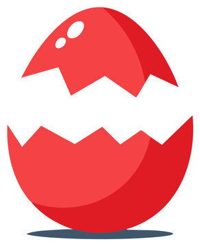 Red Egg Shells Isolated Cracking Easter Cartoon Icon Design Graphic Vector