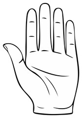 Obraz premium Black and white line art of an open human hand, palm out, fingers extended in a stop gesture