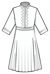 Naklejka premium Elegant white dress illustration with decorative buttons and belt