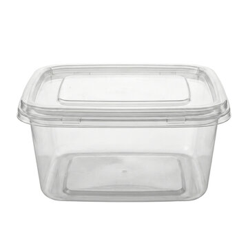 Clear rectangular plastic food storage container with lid