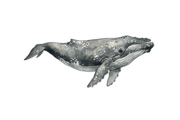 Watercolor Humpback Whale Illustration. © Hato