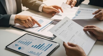 Business team reviewing AI adoption and digital transformation plans