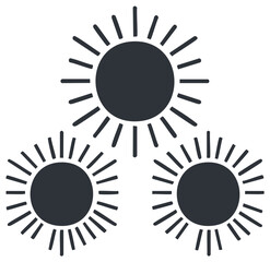 Fototapeta premium Set of three minimalist sun icons with radiant sunbeams in a simple flat design