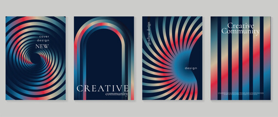 Abstract gradient poster background vector set. Minimalist style cover template with vibrant perspective 3d geometric prism shapes collection. Ideal design for social media, cover, banner, flyer.