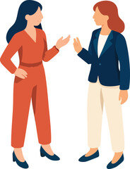 Fototapeta premium Vector illustration of two women in business casual clothes having a conversation