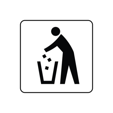 Black silhouette icon of person throwing away trash