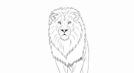 Fototapeta premium A majestic lion with a full mane stands proudly, depicted in a simple line drawing