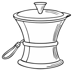 Outline of a classic aluminum coffee maker, kitchen appliance for brewing hot beverage, isolated