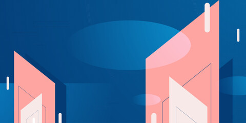 Abstract blue background with overlap pink arrow triangle shapes pattern element concept design. Simple and modern flat background style. 