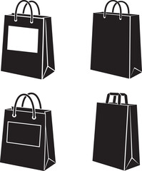 Paper Shopping Bag Icon Set in Flat Silhouette Style Vector