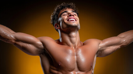 Young Athlete with Arms Spread Wide in Triumphant Victory Celebration

