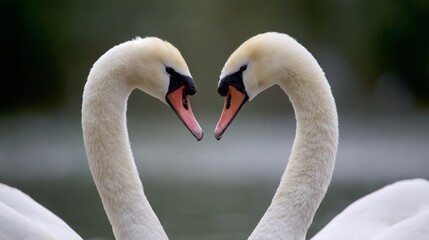 Fototapeta premium Two mute swans forming a heart with their necks