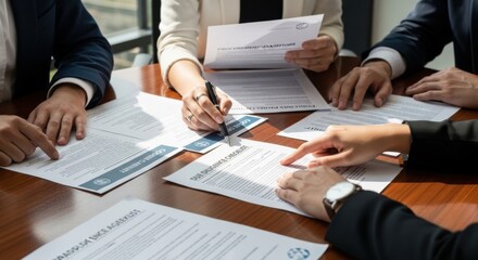 Business team reviewing due diligence documents