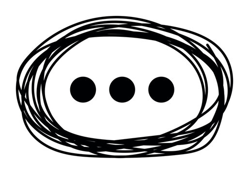 Hand drawn speech bubble with ellipsis dots scribble outline comic chat symbol message typing pause dialog communication icon doodle style graphic element