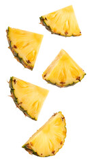 Falling pineapple chunks isolated on transparent background © Photo Find