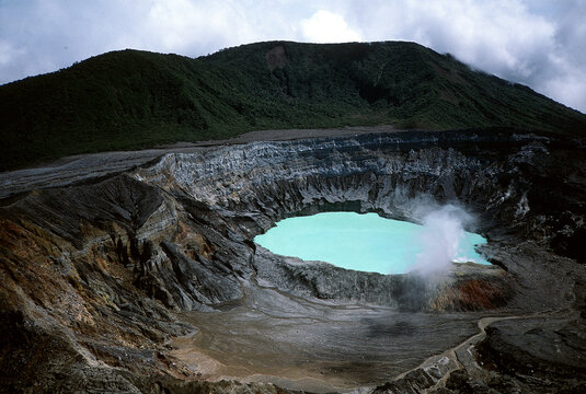 Main crater of Po&aacute;s Volcano in Costa Rica, an active stratovolcano with an acidic crater lake 