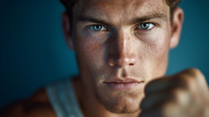Fototapeta premium Athletic Man with Intense Determination and Clenched Fist