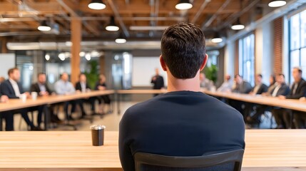 Conference Focus: Capturing the essence of a focused meeting. The image is of a person in a meeting or conference with the board of directors.