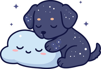 Fototapeta premium Cute Puppy Dog Sleeping on a Cloud with Stars