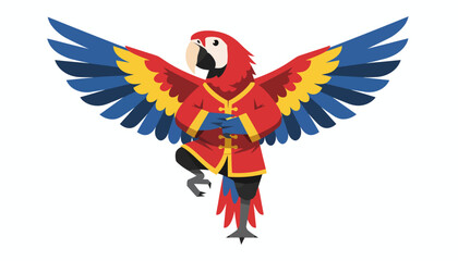 Obraz premium Vibrant red macaw illustration in a dynamic martial arts pose, showcasing an energetic parrot in a traditional fighting stance, perfect for playful and unique graphic designs