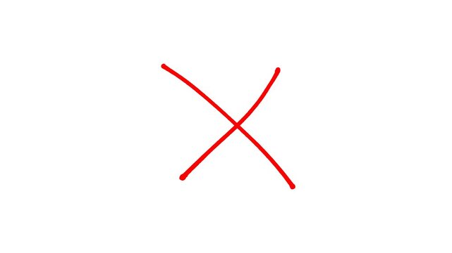 Cross marker hand drawing, X Mark Drawing with Marker Style, Symbolizing Cancel, Error, Prohibition, and Denial, Isolated on Transparent Background with Alpha Channel, 4K Motion Graphics