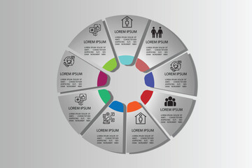 Fototapeta premium Circular Business Infographic Template with 8 Steps and Icon Elements