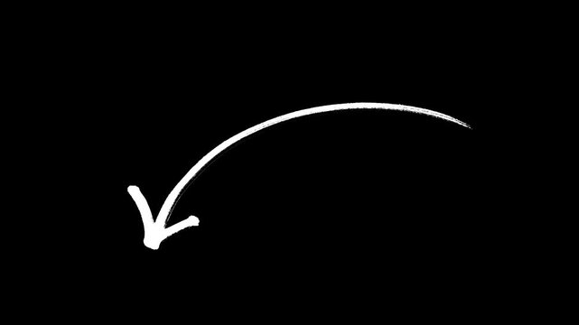 White marker Arrow animation on a transparent background, Hand-drawn arrow graphic animation with Alpha channel.