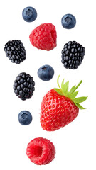 Falling assorted berries mix isolated on transparent background © Png Stock Pro